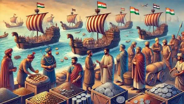 રોમન સામ્રાજ્ય સાથે ગુજરાતનો વેપાર: લોથલ અને ભરૂચથી થતી નિકાસ (મલમલ અને મસાલા).